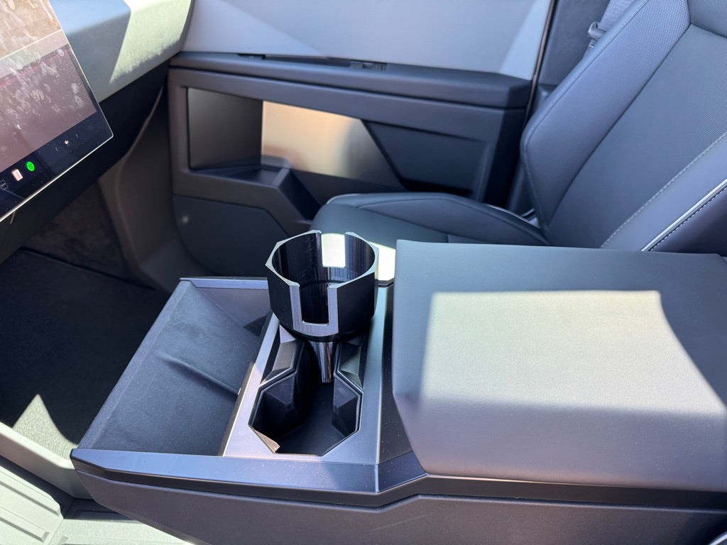 Cup extender for the Tesla Cybertruck.