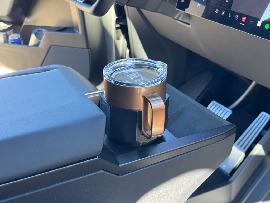 Cybertruck cup holder for Yeti mugs and ramblers. Cybertruck cupholder adaptor.